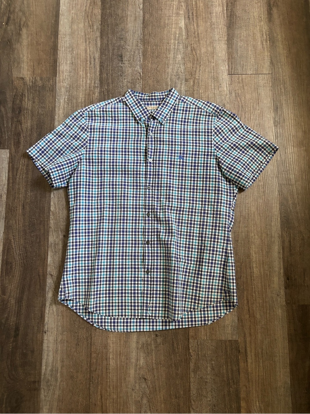 Burberry Brit Seersucker Plaid Short Sleeve Button Up Shirt